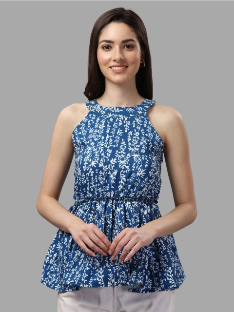 

GUFRINA Blue Floral Print Peplum Top