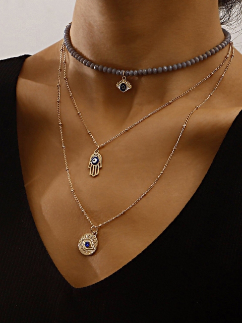 

Jewels Galaxy Gold-Toned & Grey Gold-Plated Layered Chain