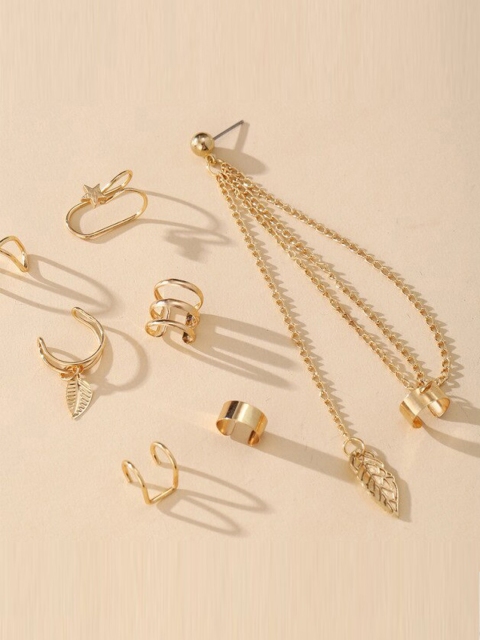 

Jewels Galaxy Set of 7 Gold-Toned Contemporary Ear Cuff Earrings