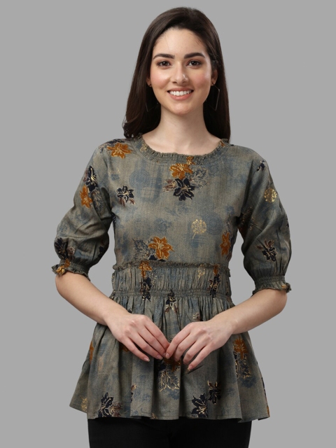 

GUFRINA Brown Floral Print Peplum Top