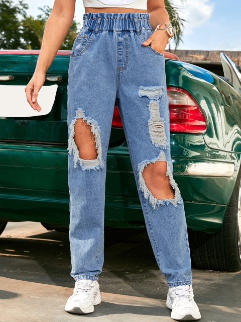 

BoStreet Women Blue Tapered Fit High-Rise Highly Distressed Jeans