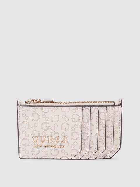 

GUESS Women Off White & Beige Brand Logo Textured Card Holder
