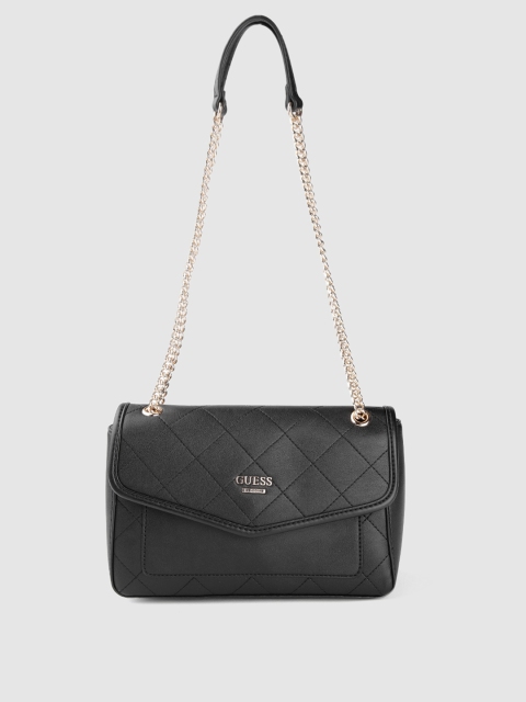 

GUESS Women Black Structured Quilted Textured Shoulder Bag