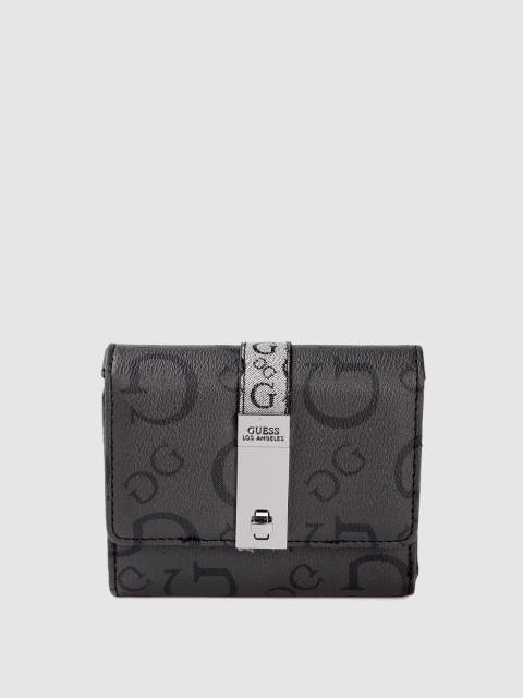 

GUESS Women Grey Brand Logo Printed PU Three Fold Wallet