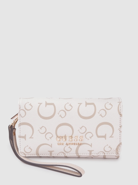 

GUESS Women Off White & Beige Brand Logo Printed Two Fold Wallet