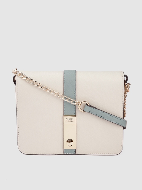 

GUESS Women Off White & Sage Green Solid Structured Sling Bag