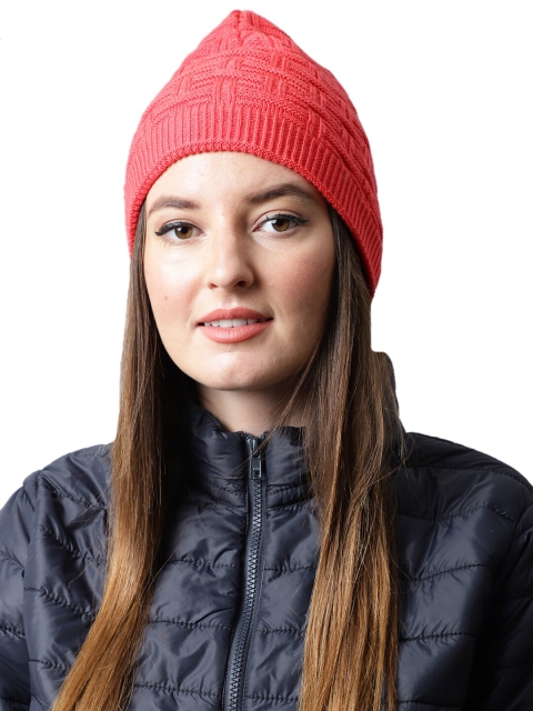 

ELLIS Women Red Acrylic Self Design Beanie