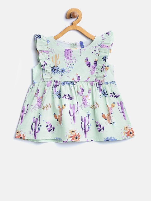 

Yellow Kite Girls Sea Green Printed A-Line Top