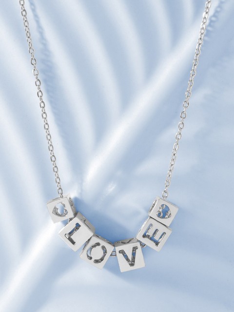

MINUTIAE Women White Gold Plated Love Box Pendant Chain, Silver