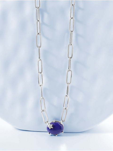 

MINUTIAE Silver-Toned & Blue Brass Silver-Plated Handcrafted Necklace