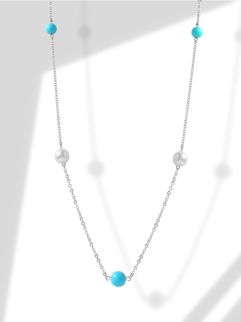 

MINUTIAE Women White Gold Plated & Blue Beaded Necklace, Silver