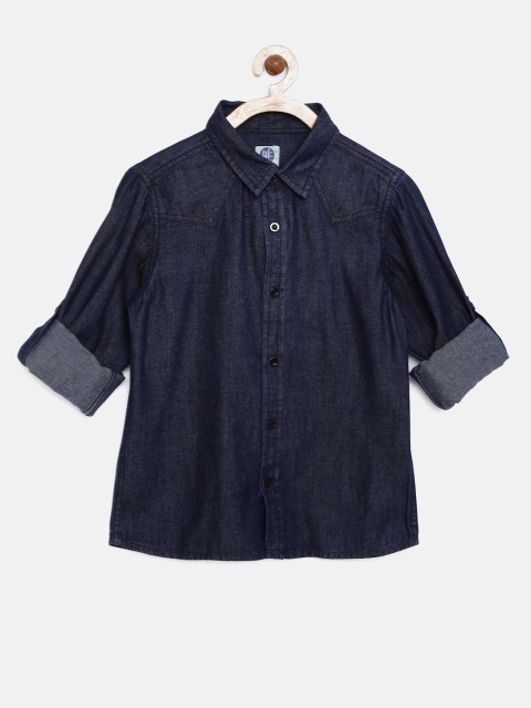

YK Boys Blue Solid Denim Casual Shirt