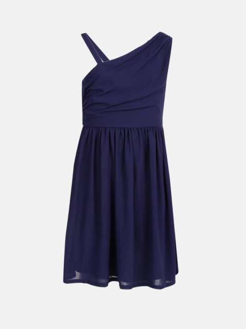 

YK Girls Navy Blue Solid Fit and Flare Dress