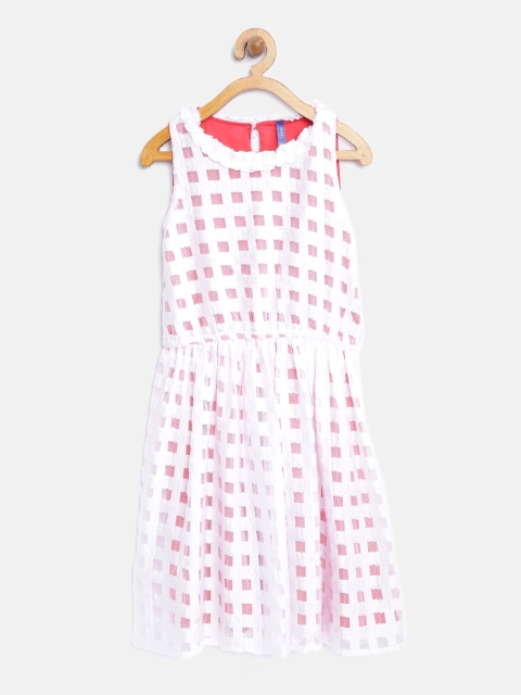 

Yellow Kite Girls Off-White Checked Patterned Fit and Flare Dress