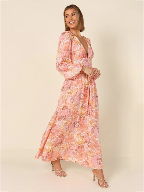 

BoStreet Women Pink & Brown Floral Maxi Dress