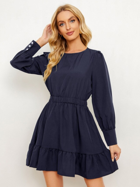 

BoStreet Women Navy Blue A-Line Mini Dress