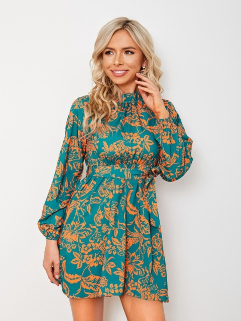

BoStreet Women Blue & Orange Floral Mini Dress