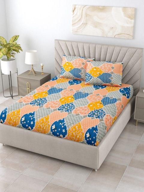 

Salona Bichona Yellow & Blue 144 TC Single Bedsheet with 2 Pillow Covers