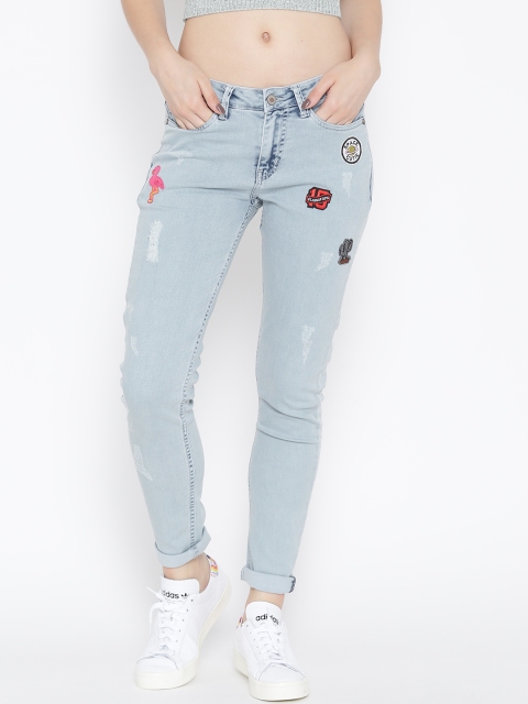 

Kook N Keech Women Blue Super Skinny Fit Mid-Rise Low Distress Stretchable Jeans