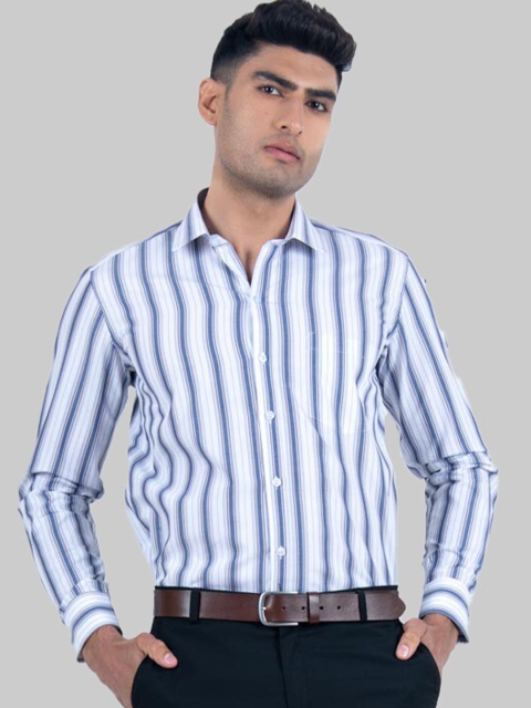 

Tistabene Men Blue Premium Regular Fit Striped Cotton Formal Shirt