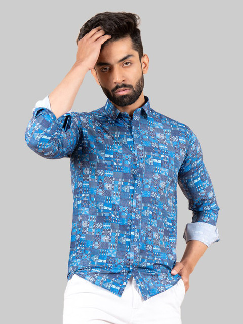 

Tistabene Men Blue Premium Printed Casual Cotton Shirt