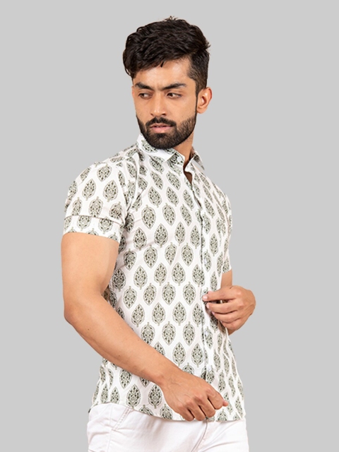 

Tistabene Men White Premium Printed Cotton Casual Shirt