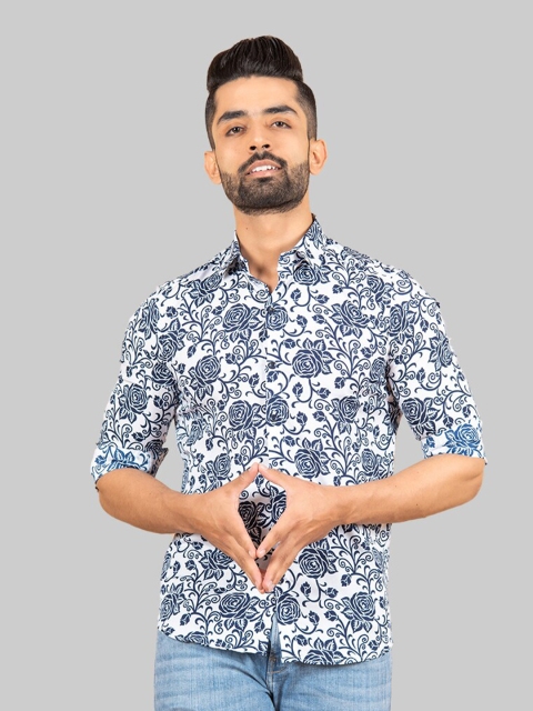 

Tistabene Men White Premium Floral Printed Casual Cotton Shirt