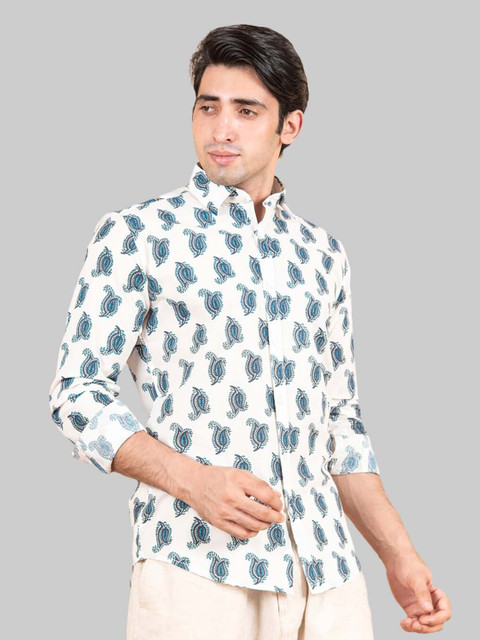 

Tistabene Men White Premium Printed Cotton Casual Shirt
