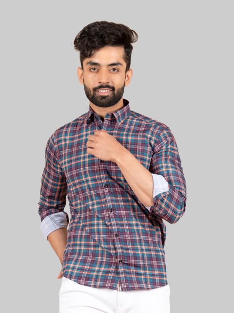 

Tistabene Men Teal Premium Tartan Checks Checked Casual Shirt
