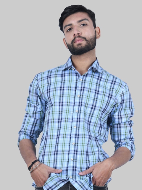 

Tistabene Men Blue Premium Tartan Checks Cotton Casual Shirt