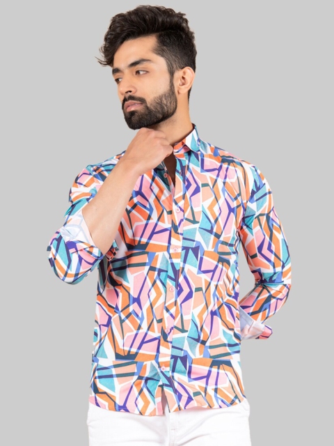 

Tistabene Men White and Pink Geometric Printed Casual Shirt