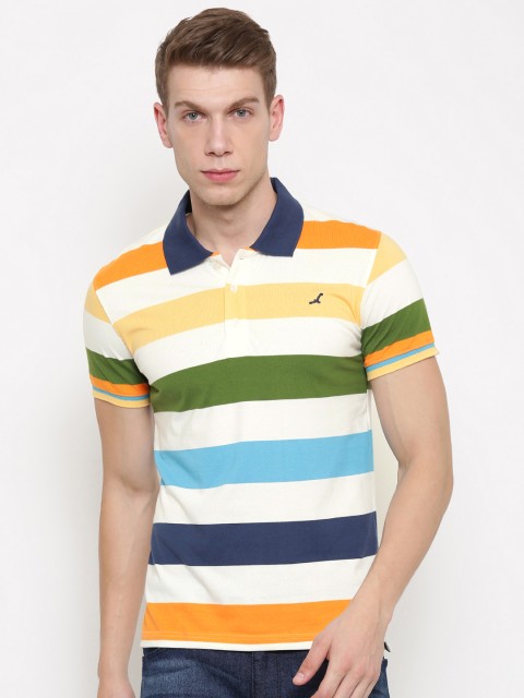 

American Crew Men Multicoloured Striped Polo Collar T-shirt, Multi