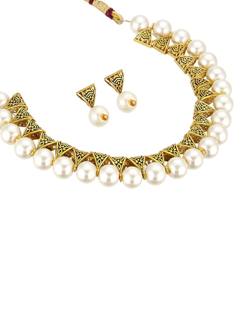 

Jewels Galaxy Gold-Plated & Toned White Artificial Beads Jewellery Set