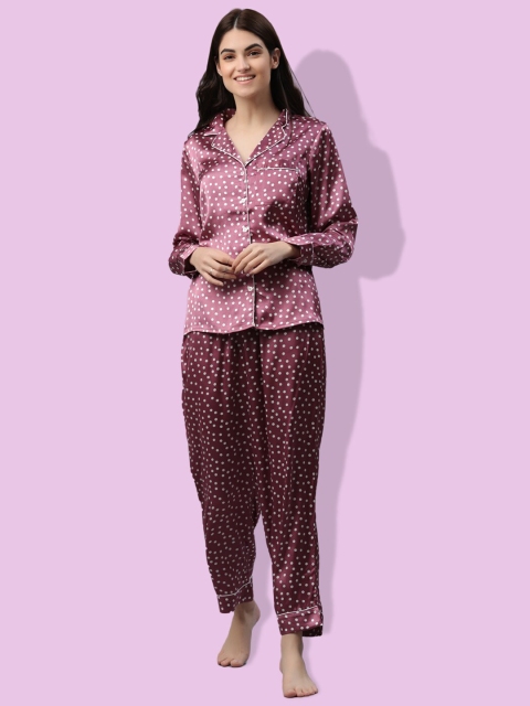 

PRETTY LOVING THING Women Purple & White Printed Night suit