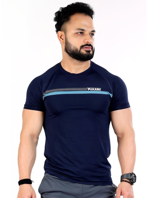 

FUAARK Men Navy Blue Typography Printed Anti Odour Slim Fit T-shirt