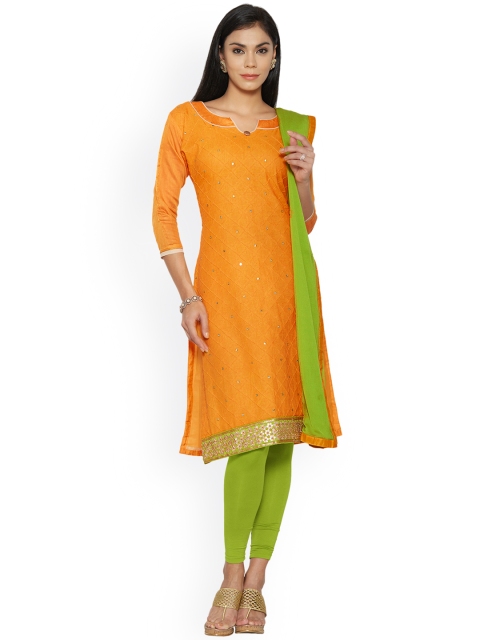 

Saree mall Yellow & Green Embroidered Cotton Blend Unstitched Dress Material