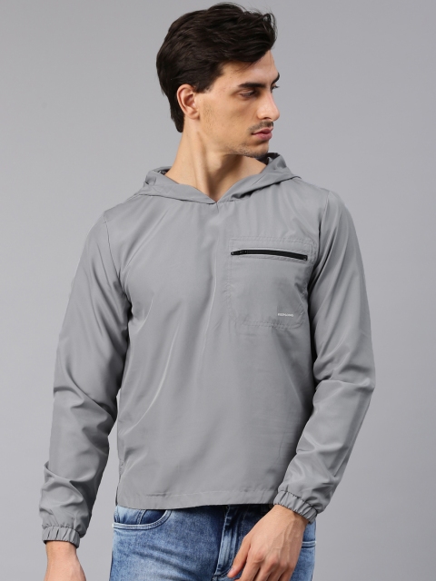 

HRX by Hrithik Roshan Men Grey Solid Hooded Sporty Jacket