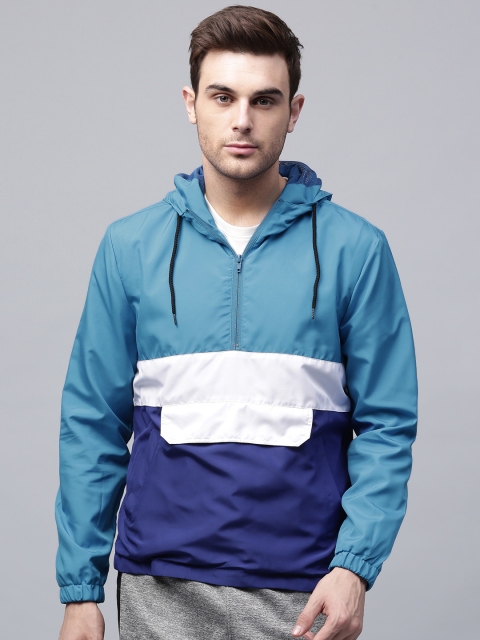 

HRX by Hrithik Roshan Men Blue & White Colourblocked Sporty Jacket