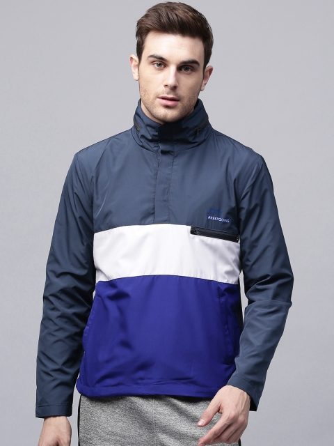 

HRX by Hrithik Roshan Men Blue & White Colourblocked Sporty Jacket