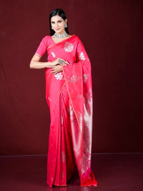

Exclusiva Pink & Gold-Toned Floral Zari Banarasi Saree