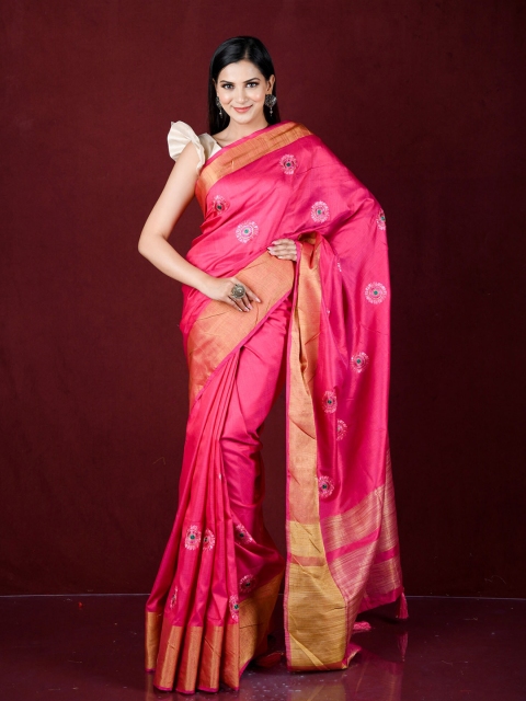 

Exclusiva Pink & Gold-Toned Floral Zari Banarasi Saree