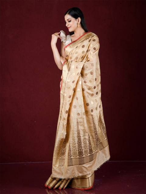 

Exclusiva Mustard & Gold-Toned Woven Design Zari Banarasi Saree