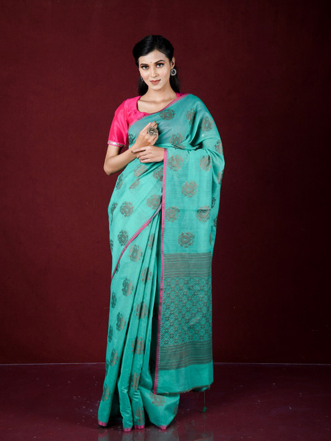 

Exclusiva Green & Pink Woven Design Banarasi Saree