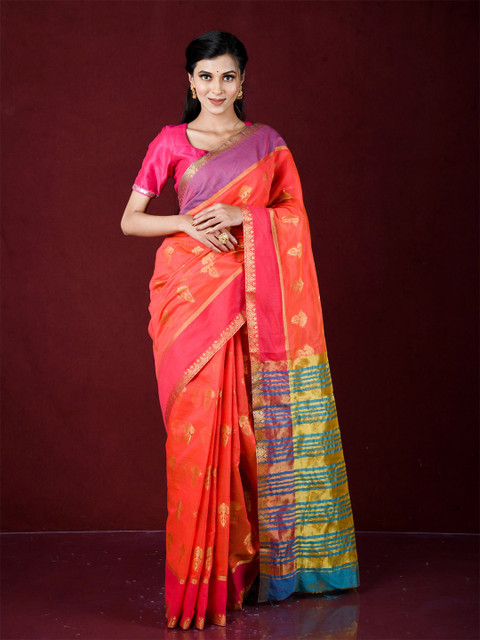 

Exclusiva Red & Pink Woven Design Zari Banarasi Saree