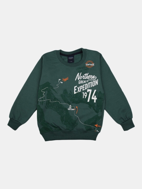 

V-Mart Boys Olive Green Typography Printed Applique T-shirt
