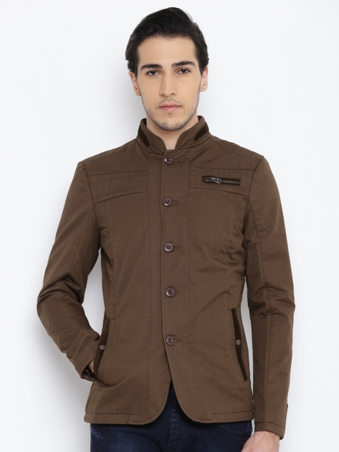 

Fort Collins Men Olive Brown Solid Tailored Jacket