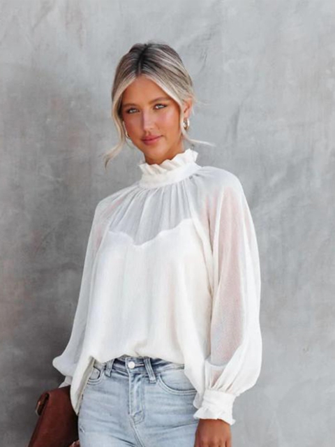 

BoStreet Women White High Neck Casual Top