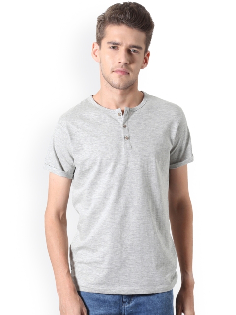 

People Men Grey Solid Henley Neck T-shirt