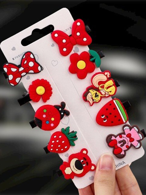

Pinapes Women Set Of 10 Red & Green Embellished Alligator Hair Clip