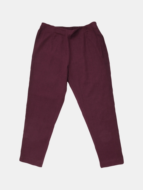 

W Women Burgundy Regular Fit Solid Regular Trousers, Na